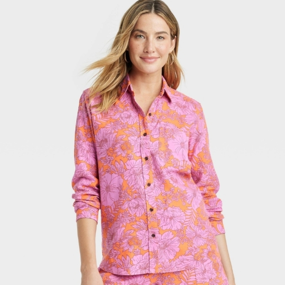 Universal Thread Tops - Universal Thread Linen Long Sleeve Collared Button-Down Shirt NWT